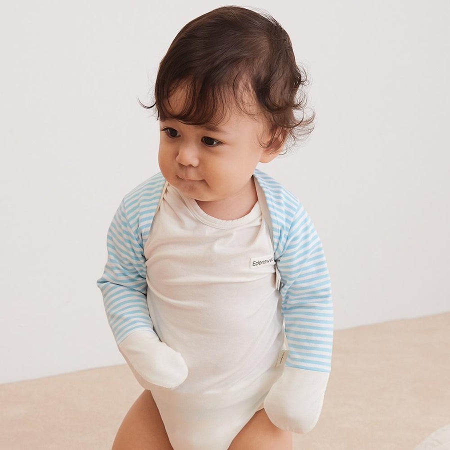 Scratch Sleeves with Zinc-Infused Mittens (Blue Stripes) - Eczema Oasis